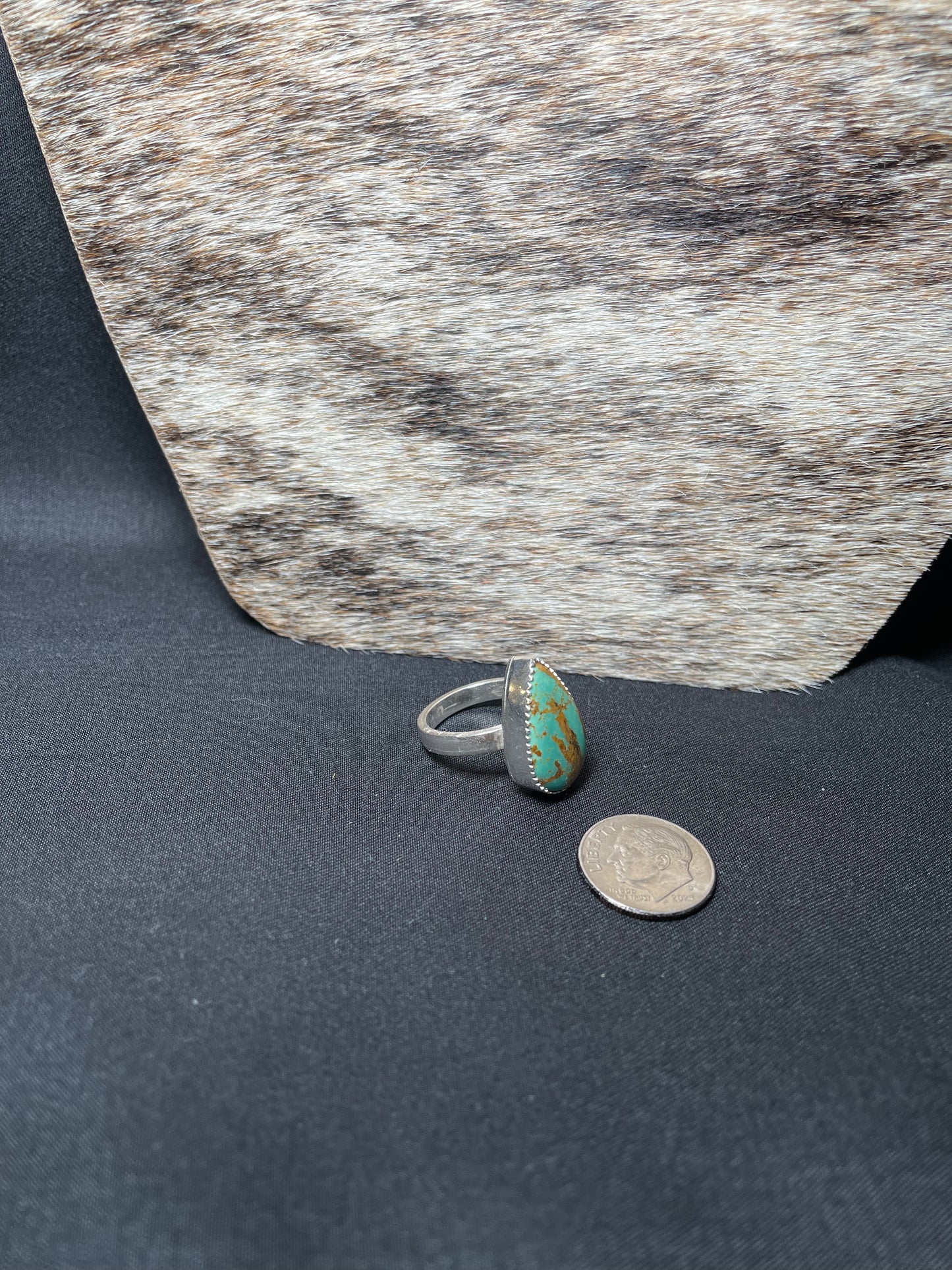 Turquoise Mountain teardrop Sterling ring {size 6}