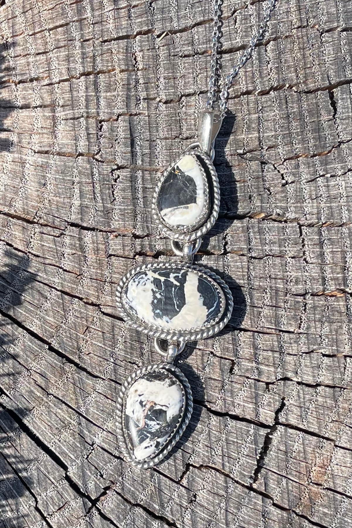 White Buffalo 3 stone drop pendant