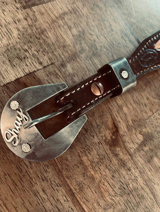 Custom 3/4 inch steel buckle and keeper with silver