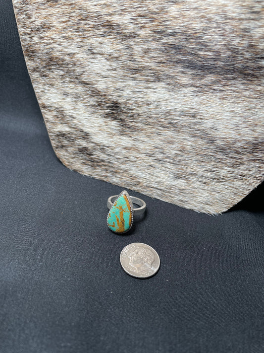 Turquoise Mountain teardrop Sterling ring {size 6}