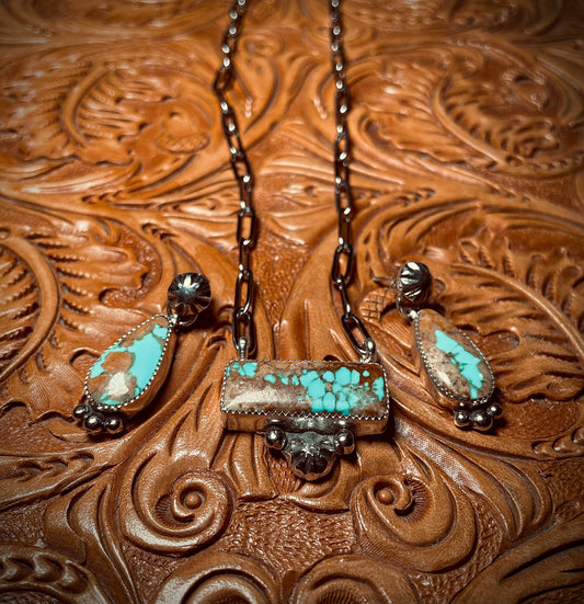 Chilean bar necklace on 18 inch paperclip chain with matching dangle studs