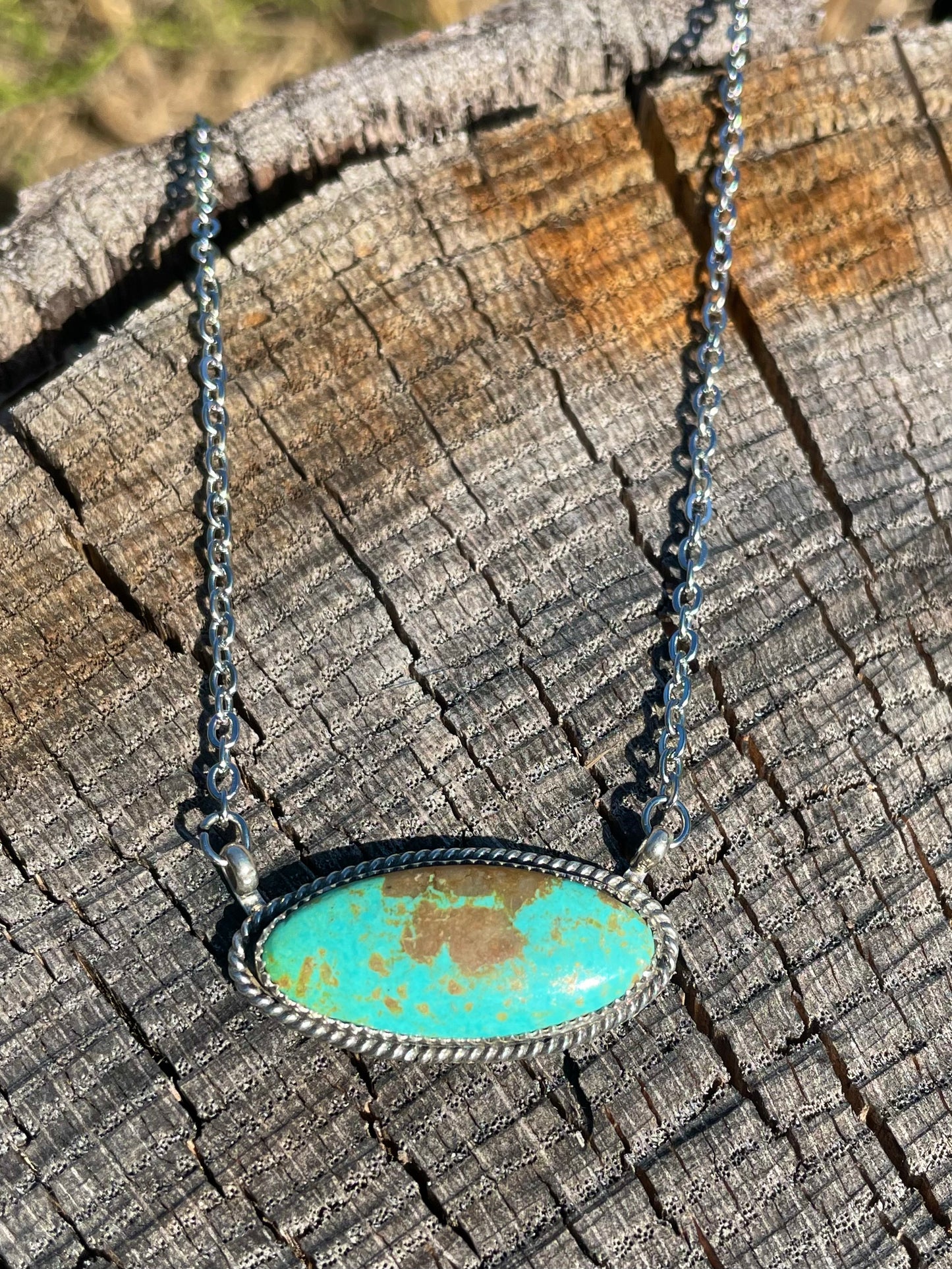 Oval turquoise bar necklace