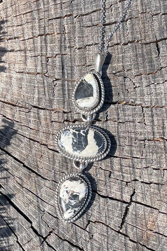 White Buffalo 3 stone drop pendant