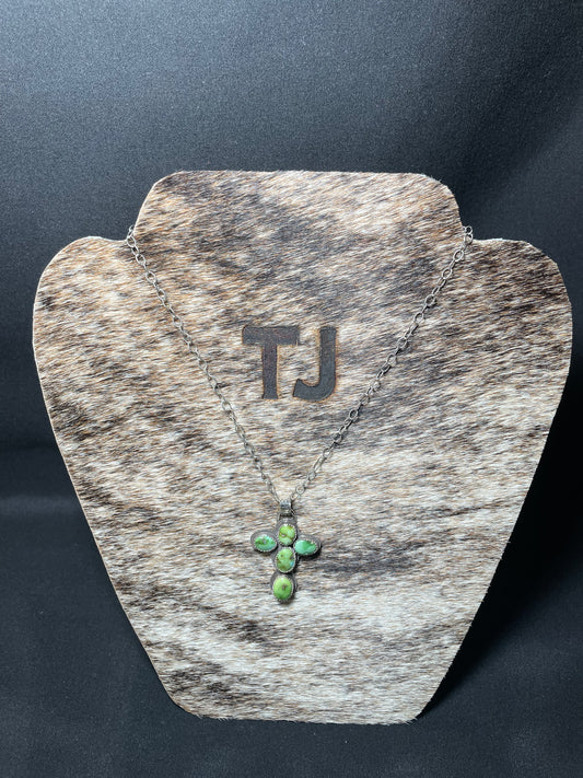 Sonoran gold Turquoise cross pendant on Sterling chain