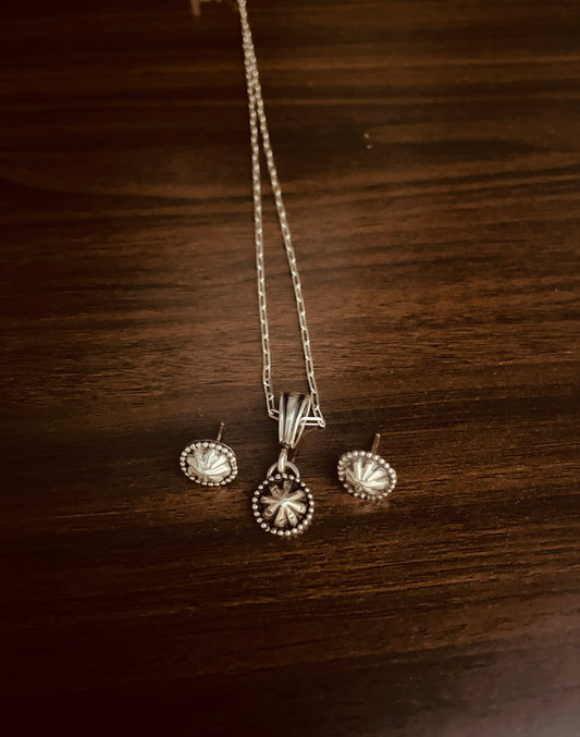 Small Silver Studs and Pendant