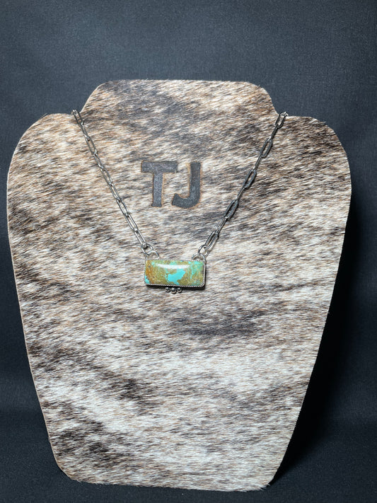 Turquoise bar necklace with silver bb's on 18 inch chain