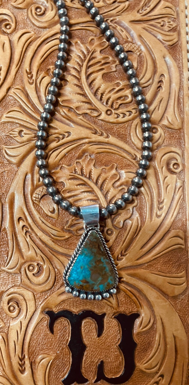 Turquoise Mountain Pendant on 6mm Navajo pearls