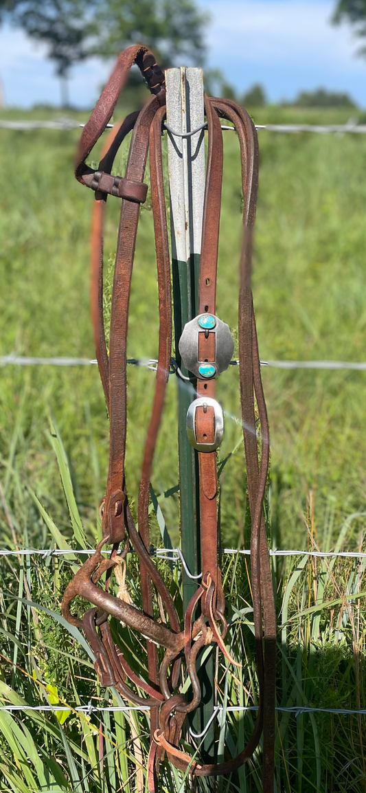 Headstall buckle with turquoise stones for 5/8”strap