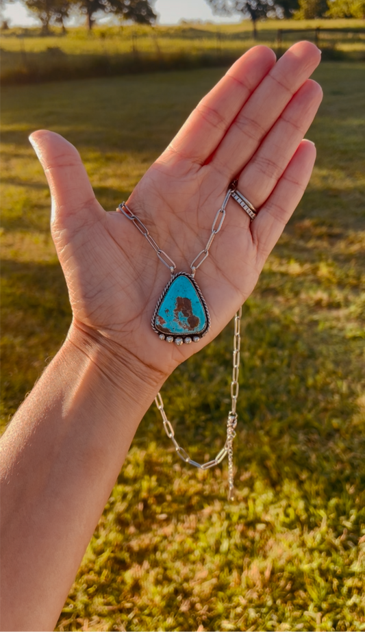Large Lone Peak Turquoise pendant on 18 inch paperclip chain
