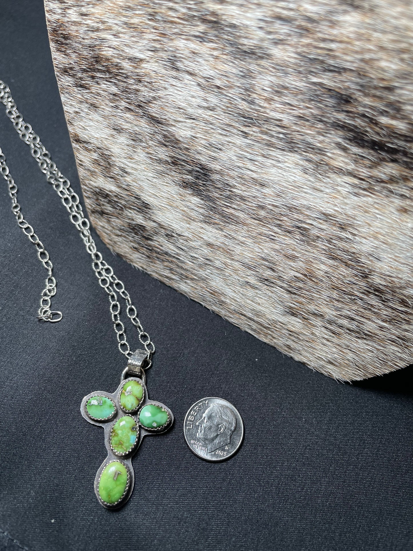 Sonoran gold Turquoise cross pendant on Sterling chain
