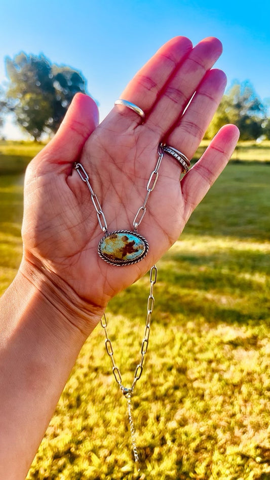 Kingman Turquoise pendant on 18 inch paperclip chain